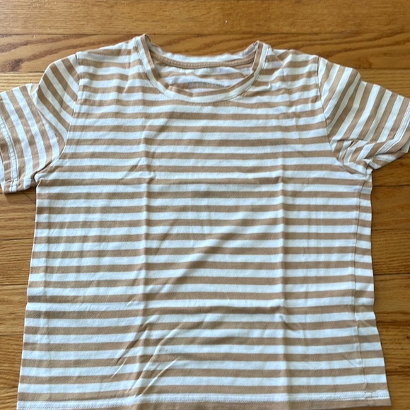 Everlane the Cotton Box-Cut Tee in tan/white stripe | XXS - Picture 1 of 5